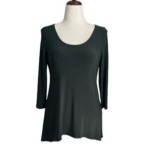 Sympli True T 3/4 Sleeve Hi-Low Jersey Tunic Top Green Stretch Size 12